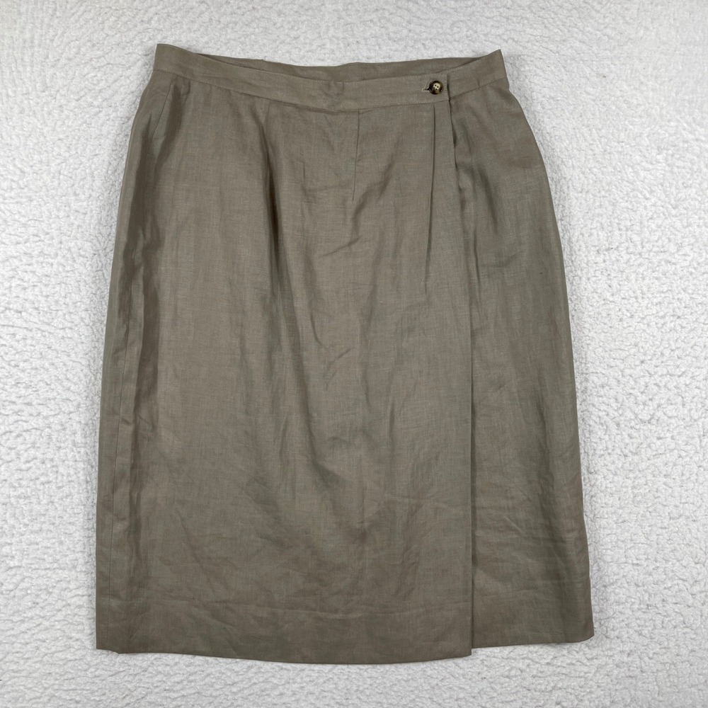 Jones‎ New York Skirt Womens 16 Taupe Brown Linen Blend Wrap Midi Lined USA